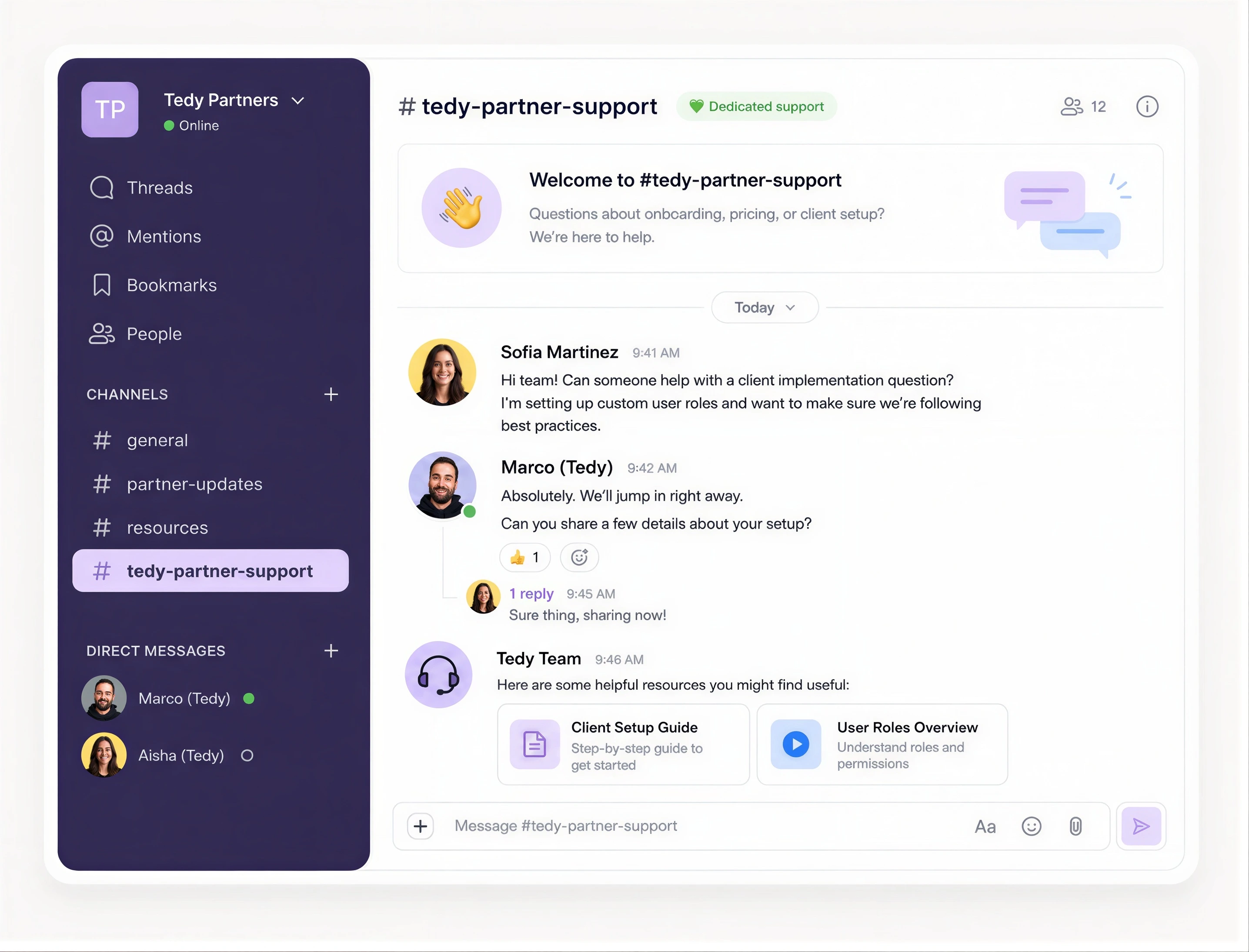 Tedy partner support community chat